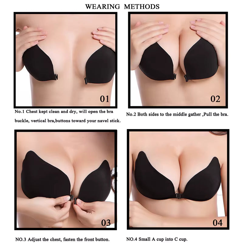 Invisible Push Up Bra Backless Strapless Bra Seamless Front Closure Underwear Self-Adhesive Bralette Women's Sticky Lingerie